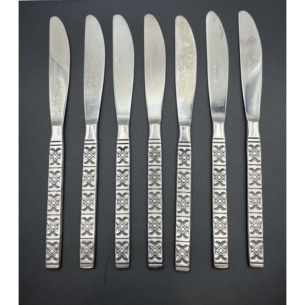 Set Of 7 Ekco‎ Eterna Montalo MCM Stainless Steel Flatware Dinner Knives Japan